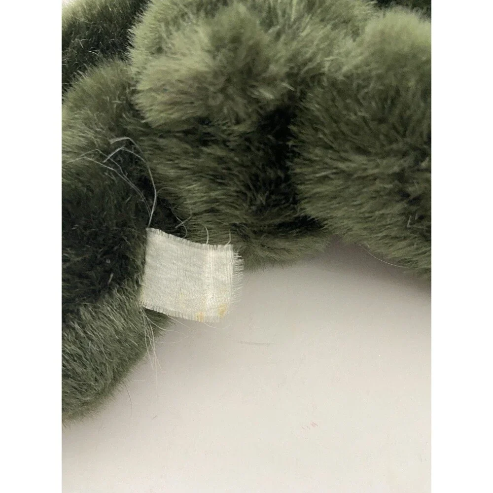 First and Main Green Teddy Bear with Bow Corduroy Feet Sitting 8 Inch EUC